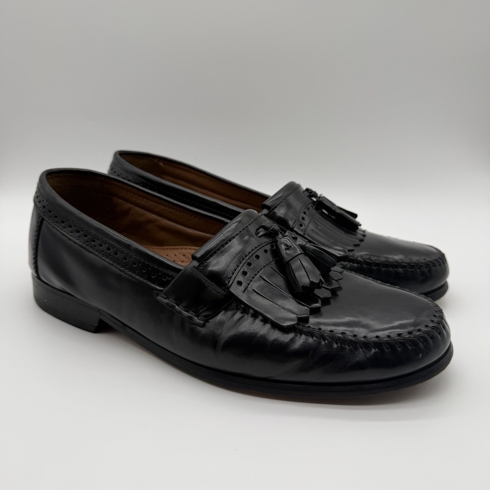 GH Bass Men's Grammer Kiltie Tassel Loafers Black Leather Moc Toe Shoes 10EE